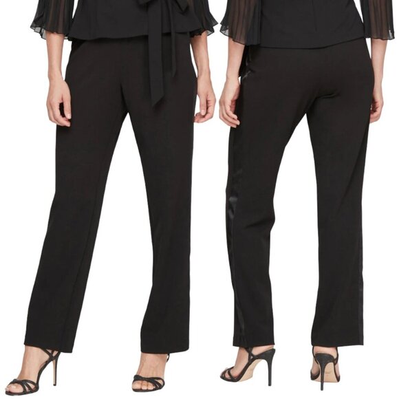 NWT Alex Evenings Satin Tuxedo Stripe Pants in Black Sz. 2X - Picture 1 of 4